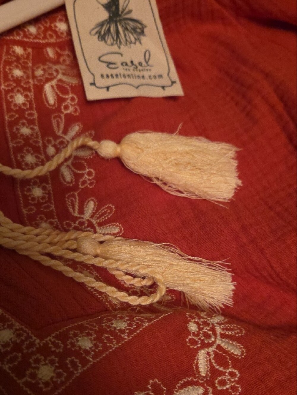 easel Embroidered Tassel Peasant Tunic - Rust - Picture 11 of 12